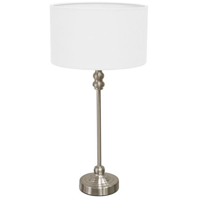 ValueLights Maggie White and Brushed Chrome Drum Shade Candlestick LED Table Lamp - image 1