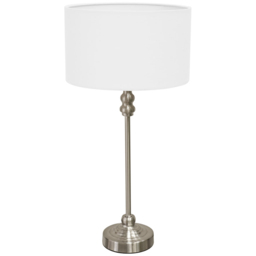 ValueLights Maggie White and Brushed Chrome Drum Shade Candlestick LED Table Lamp