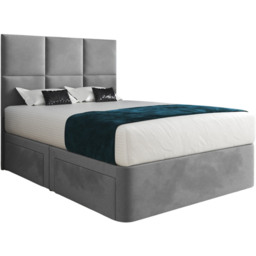 Caprio Grey Single Upholstered Divan Bed Frame with Floorstanding Cube Headboard - thumbnail 2