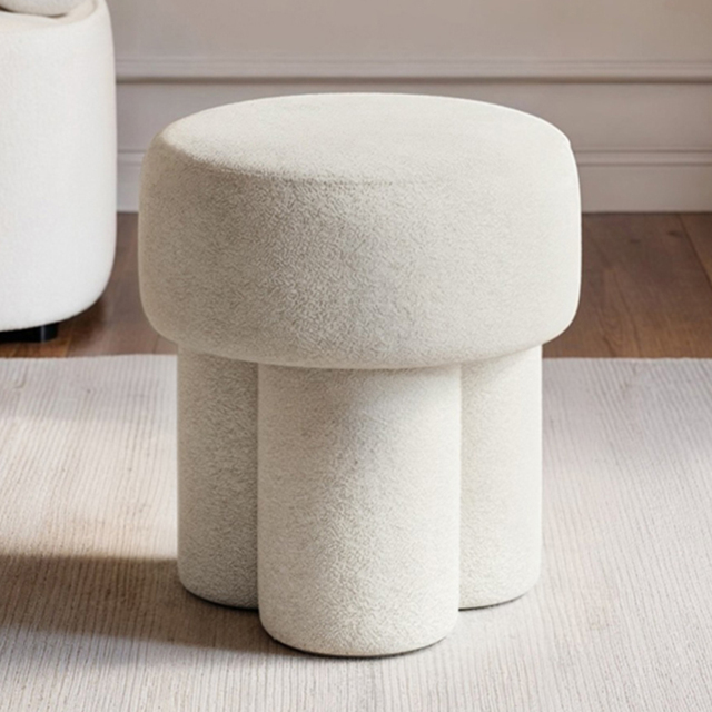 SOLACE+CO Ferro Beige Fabric High Round Pouffe - image 1
