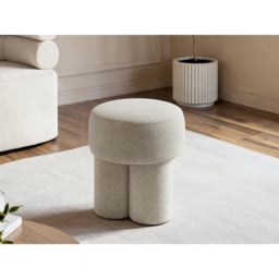 SOLACE+CO Ferro Beige Fabric High Round Pouffe - thumbnail 2