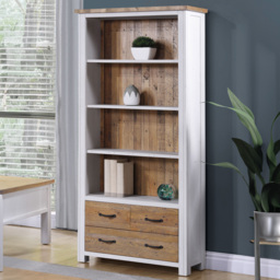 Baumhaus Splash of White 3 Drawer 4 Shelf White Large Open Bookcase