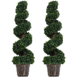 Outsunny Boxwood Spiral Tree Artificial Plant In Pot 4ft 2 Pack - thumbnail 1