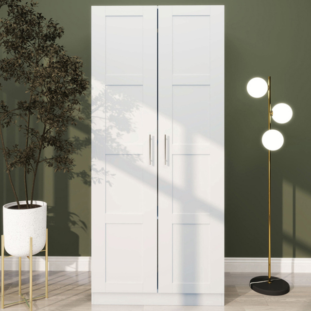 Portland 2 Door White Double Wardrobe with Hanging Rail - image 1