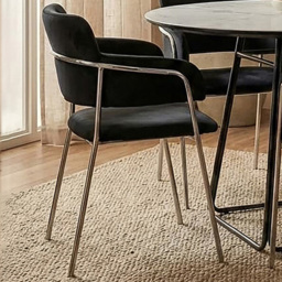 Premier Housewares Tamzin Black Velvet Dining Chair - thumbnail 1