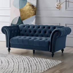 Home Detail Mayfair 3 Seater Midnight Blue Velvet Curved Sofa