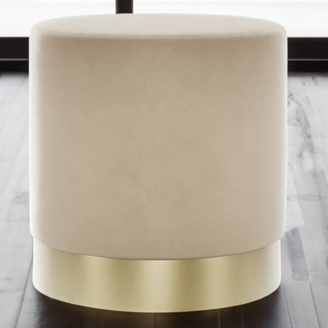 Lara Beige Velvet and Brushed Gold Small Pouffe - image 1