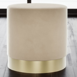 Lara Beige Velvet and Brushed Gold Small Pouffe