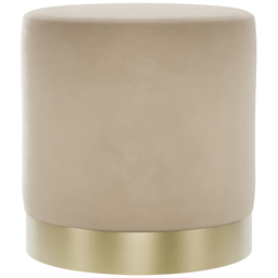 Lara Beige Velvet and Brushed Gold Small Pouffe - thumbnail 2