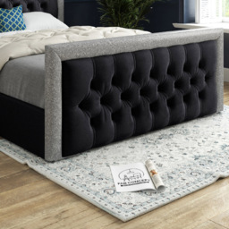 Venice Super King Size Black Soft Velvet Upholstered Bed Frame with Glitter Border Headboard - thumbnail 4