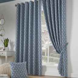 Alan Symonds Bourne Ring Top Eyelet Curtains Blue 168 x 229cm