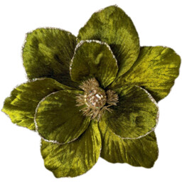 Olive Glitter Flower Clip - Green