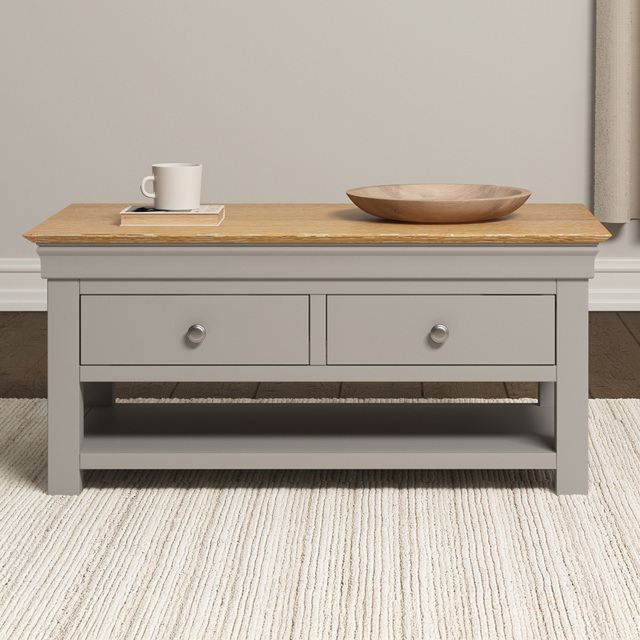 Seconique Bordeaux 2 Drawer Pebble Grey and Oak Coffee Table - image 1