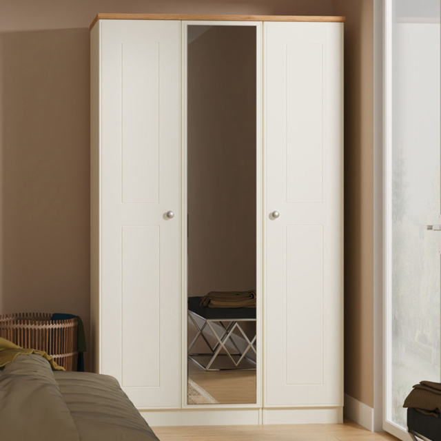 Crowndale Victoria 3 Door Cream Ash and Oak Mirror Wardrobe - image 1