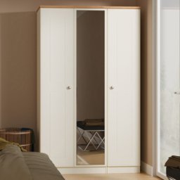 Crowndale Victoria 3 Door Cream Ash and Oak Mirror Wardrobe