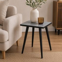 Premier Housewares Boho Black Acacia Wood Side Table with Angular Base - thumbnail 3