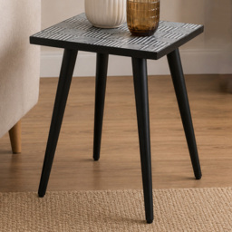 Premier Housewares Boho Black Acacia Wood Side Table with Angular Base