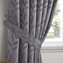 Alan Symonds Dupion Leaf Jacquard Ring Top Eyelet Curtains Green 117 x 183cm - thumbnail 3