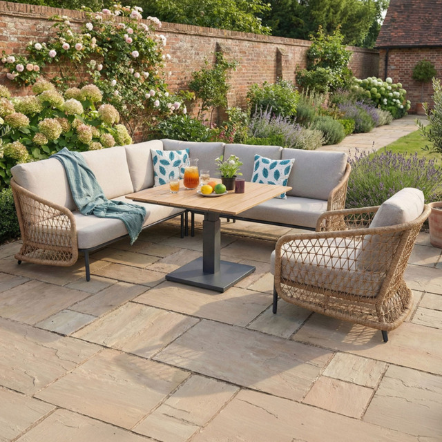 Norfolk Collection Peakdale Beige Twisted Wicker 5 Seater Outdoor Open Corner Sofa Set - image 1