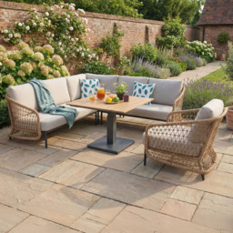 Norfolk Collection Peakdale Beige Twisted Wicker 5 Seater Outdoor Open Corner Sofa Set