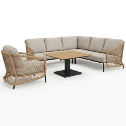 Norfolk Collection Peakdale Beige Twisted Wicker 5 Seater Outdoor Open Corner Sofa Set - thumbnail 2