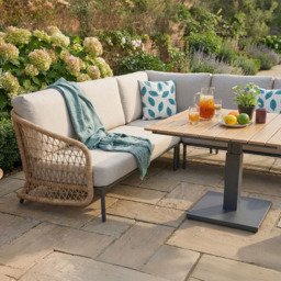 Norfolk Collection Peakdale Beige Twisted Wicker 5 Seater Outdoor Open Corner Sofa Set - thumbnail 3