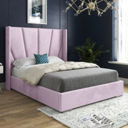 Bellini Pink Double Velvet Upholstered Bed Frame with Wide Curved Winged Headboard