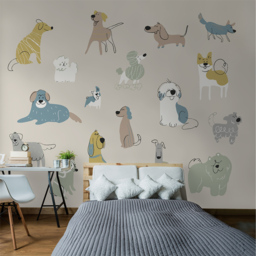 Origin Murals Happy Dogs Grey Wall Mural