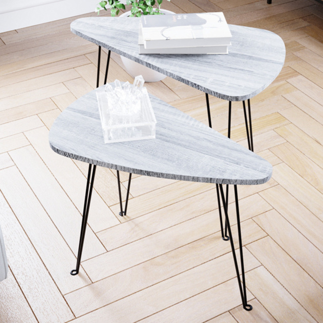 Vida Designs Brooklyn Grey Oval Industrial Nest of Tables Set of 2 - image 1