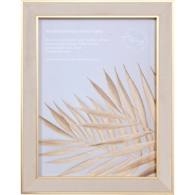 Gold Edge Velvet Photo Frame Neutral 16 x 12 inch - image 1