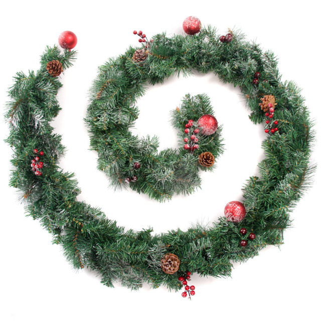 Best Artificial Red Frosted Christmas Garland with Berries and Baubles 270cm - image 1