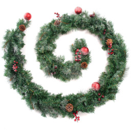 Best Artificial Red Frosted Christmas Garland with Berries and Baubles 270cm