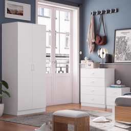 FWStyle Tunis 3 Piece Matt White Bedroom Furniture Set