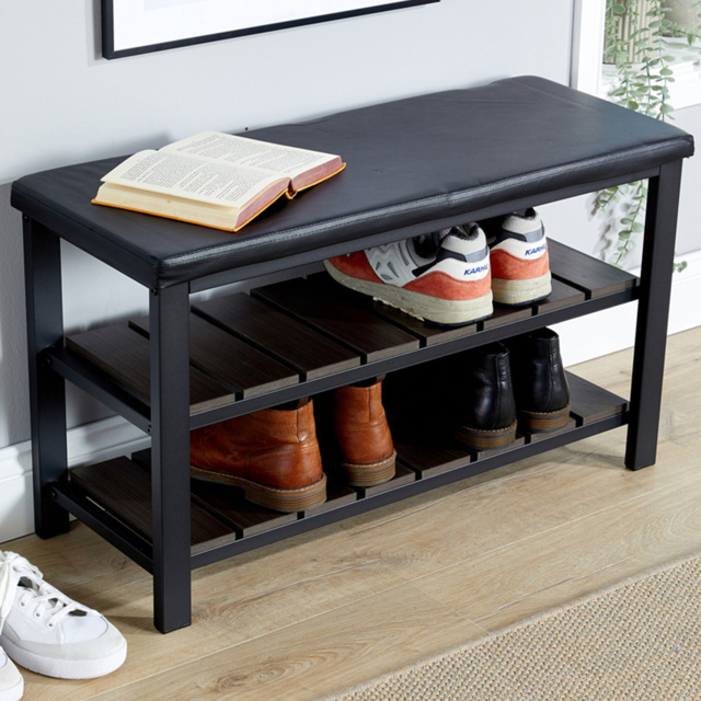 Home Source Spalding Black Metal PU Shoe Bench - image 1