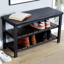Home Source Spalding Black Metal PU Shoe Bench