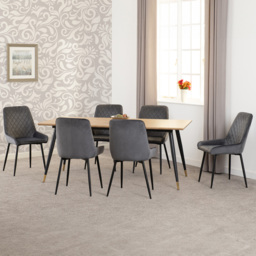 Seconique Hamilton Avery Oak Effect Velvet 6 Seater Dining Table Set Grey
