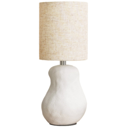 ValueLights Mae Natural Linen Shade White Abstract Sandblast Ceramic LED Table Lamp