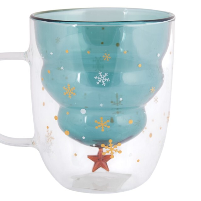 Christmas Tree Double Wall Green Glass Mug - image 1