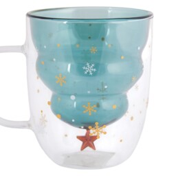 Christmas Tree Double Wall Green Glass Mug