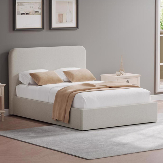 FWStyle Beige King Size Linen Upholstered Lift-Up Ottoman Bed Frame - image 1