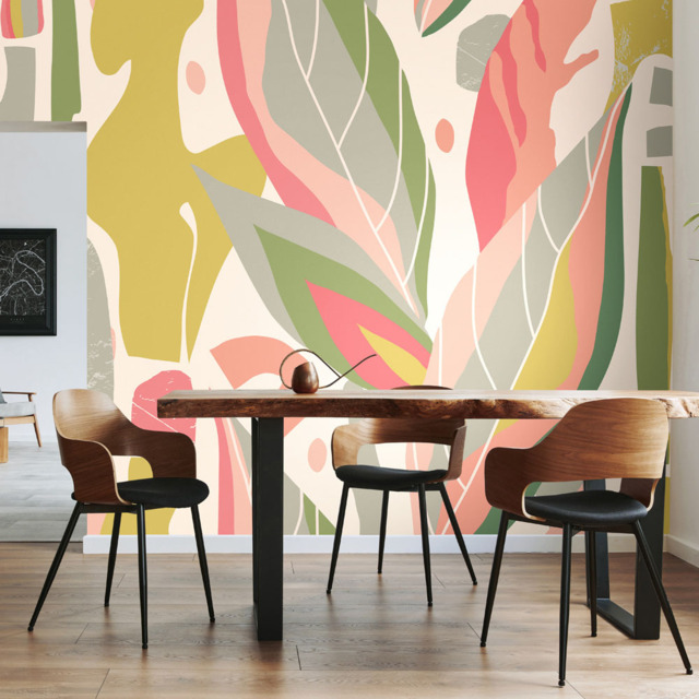 Origin Murals Abstract Leaf Shapes Pink Wall Mural - image 1