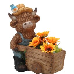 Highland Cow Wheelbarrow Planter - thumbnail 1