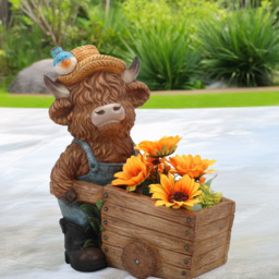 Highland Cow Wheelbarrow Planter - thumbnail 2