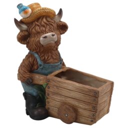 Highland Cow Wheelbarrow Planter - thumbnail 3