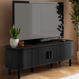 Birlea Axel 2 Sliding Door Black Fluted Small TV Unit - thumbnail 1