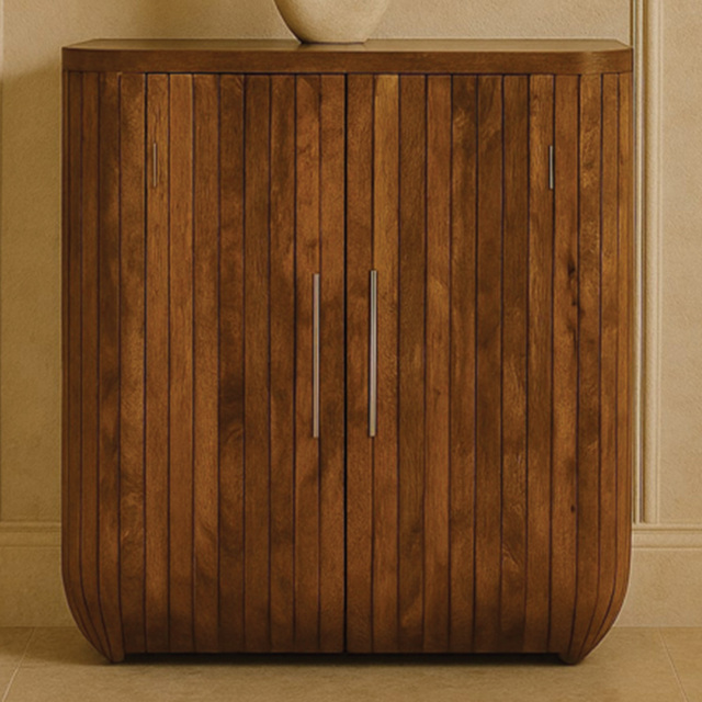 Artisan Furniture Golden Teak 2 Door Fluted Curved Mango Wood Cabinet - image 1