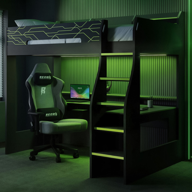 Recoil Ultimate Vivid Charcoal and Green Single High Sleeper with Desk - image 1