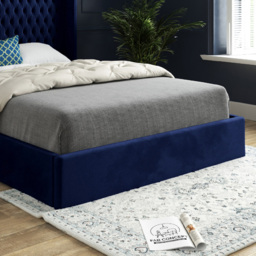 Rana King Size Blue Soft Velvet Upholstered Bed Frame with Curved Top Winged Headboard - thumbnail 4