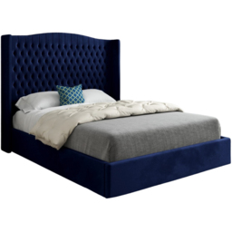 Rana King Size Blue Soft Velvet Upholstered Bed Frame with Curved Top Winged Headboard - thumbnail 2