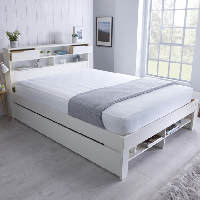Fabio Double White Wooden Single Drawer Storage Bed Frame - image 1